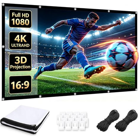 Écran de projection 100", 16:9, HD, pliable, anti-plis, écran de projection double face, portable et pliable pour bureau, camping et home cinéma (1/5)