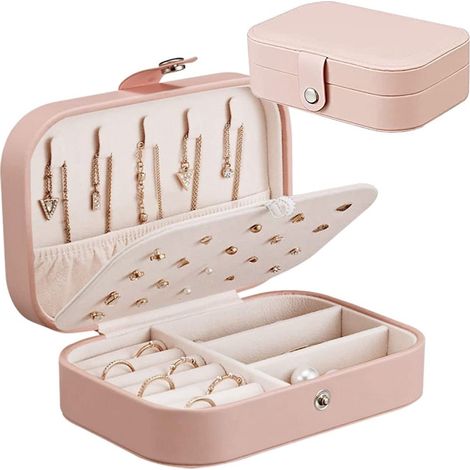 Boîte à bijoux de rangement, doublée de velours, grande capacité, pour bagues, boucles d'oreilles et colliers, verrouillable (1/5)