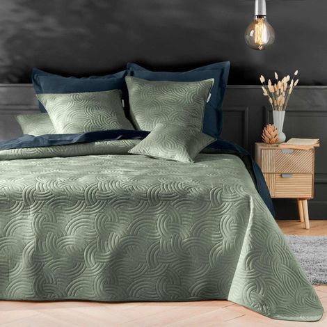 Couvre-Lit & 2 Housses de Coussin "Solange" 220x240cm Vert Cèdre