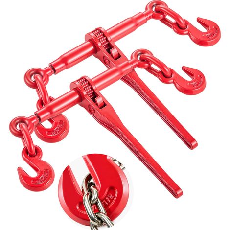 Classeurs à cliquet 10-13 mm charge de travail sécurisée 4,18 t crochets G70 et longueur réglable, pour chaînes, arrimage de charge pour l’industrie, transport, remorquage, lot de 2, rouge (1/5)