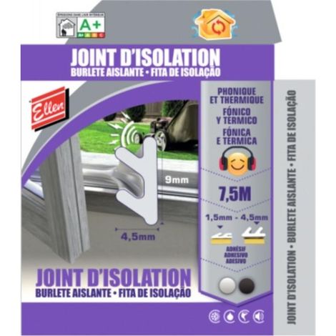 Joint d'isolation pour menuiserie – Élastomère thermoplastique – Largeur 9 mm – Longueur 7,5 m – Espaces de 1,5 à 4,5 mm – Ellen (1/2)