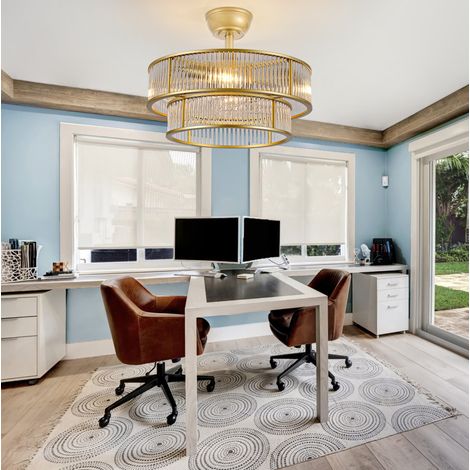 Plafonnier ventilateur 50x39 cm en ABS doré, 6 vitesses silencieux pour chambre moderne FloraGrace (1/5)