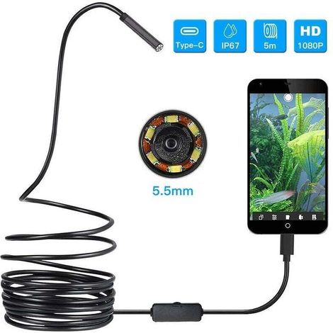 Endoscope USB 3 en 1 5,5 mm Endoscope Slim étanche Micro USB et caméra d'inspection de type C pour OTG Android, PC, ordinateur portable Windows Mac avec cordon semi-rigide de 5 m 16,4 pieds a