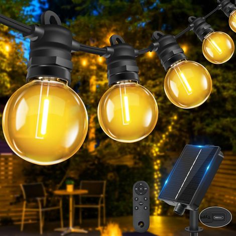 Guirlande lumineuse solaire d'extérieur, 6M 10 + 1 ampoules G40, avec Fonction mémoire, étanche IP68, 8 modes d'éclairage Guirlande Guinguette pour jardin, terrasse, décoration extérieure (1/5)