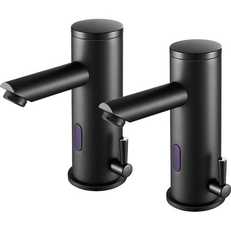 2pcs Elektronische Infrarot-Wasserhahn Kalt- und Warmwasser Automatische Mischbatterie Messing Schwarz Automatische Waschbeckenarmatur für Badezimmer (1/5)