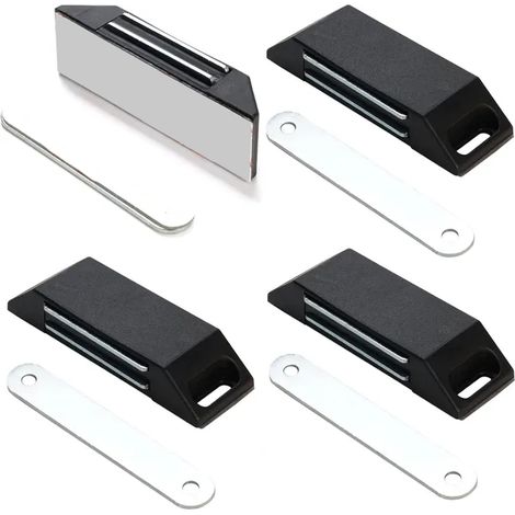 Set di 4 chiusure magnetiche autoadesive per porte - non è necessaria la foratura - magneti per ante di mobili, chiusura magnetica - nere (1/4)