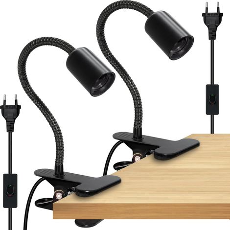 Lampe Pince E27, 2PCS Lampe de Chevet à Pince,Douille E27 Pince avec Interrupteur et Câble De 220cm,Spot à Pince avec Clip Métal,Lampe Clip à Col de Cygne Prolongé de 35cm,Lampe de Lecture pour Lit