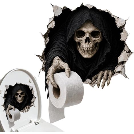 Autocollants de toilette Halloween à illusion optique effrayante, étanche, décoration pour réservoir et siège de toilette. (1/5)