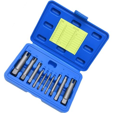 Extracteur de Vis Cassées en Alliage, Kit de 10 Pièces Argenté Conception à Quatre Mâchoires, pour Vis Rouillées, Boîte de Rangement Incluse (1/5)