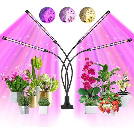 Lampe de culture d'intérieur, 80 LED, lampe noire à 4 tubes avec spectre complet rouge/bleu/jaune, minuterie 6/12/16 h, intensité variable, col de cygne flexible, 3 modes spectraux-AquaForge (1/5)