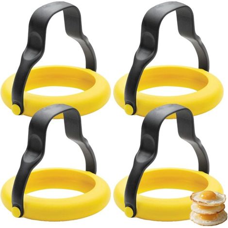 Moules à œufs en silicone - Lot de 4 moules antiadhésifs pour œufs au plat, crêpes, omelettes, sandwichs du petit-déjeuner - Résistants à la chaleur, réutilisables et faciles à utiliser (1/4)