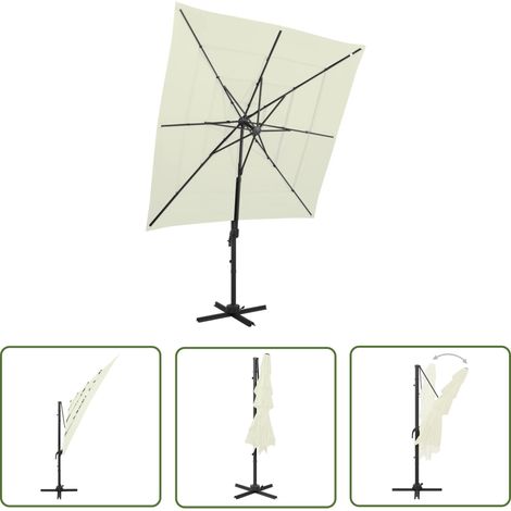 Parasol à 4 niveaux, Parasol pour Balcon Jardin Plage Terrasse, avec mât en aluminium Sable 250x250 cm OIB6466E (1/5)