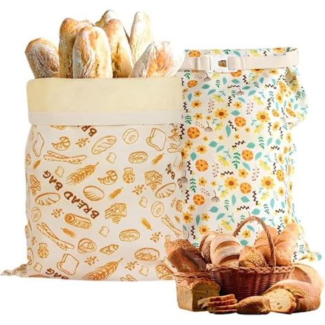 Lot de 2 pochettes à pain en coton enduit de cire d'abeille, (1/5)