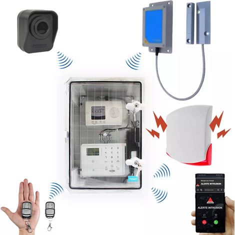 Kit "hangar agricole" - Point d'alerte GSM IP65 + 1 détecteur de mouvement + 1 d'ouverture + 1 sirène (DA600+/KP) (1/5)