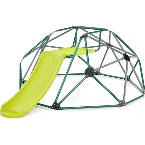 Dôme d'escalade avec toboggan 241,5 x 183 x 91,5 cm pour 3 enfants ambiance dehors et dedans en métal vert (1/2)