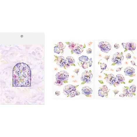 2 feuilles décalcomanies fleurs faciles à décoller durables imperméables PET multi-usage autocollants plantes PET pour scrapbooking DIY violet (1/5)