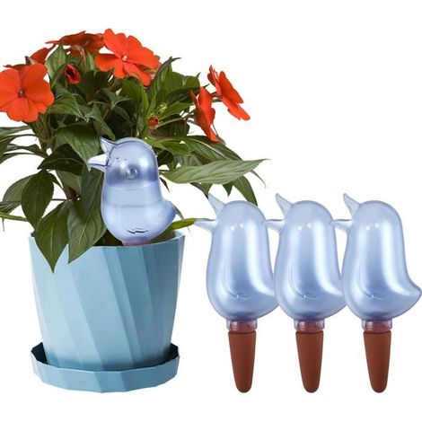 Ensemble de 4 arroseurs automatiques bleus en forme d'oiseau Irrigation continue pour plantes d'intérieur et d'extérieur, 2 à 7 jours (1/5)
