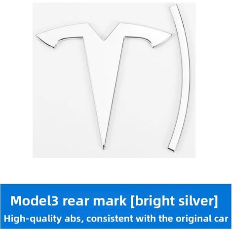 (Argent arrière) - Emblème de voiture Tesla, badge ABS avant, emblème de coffre, modification, badge double moteur, lettres Tesla Model Y 3 X S, autocollant double moteur (1/5)