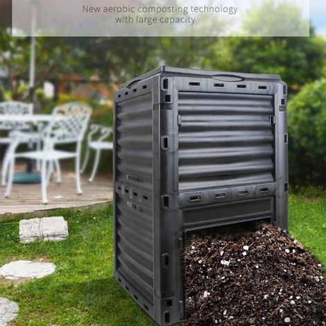 Bac à compost 300L résistant aux UV et anti-corrosion pour déchets de jardin et feuilles, contenant 436L (1/5)
