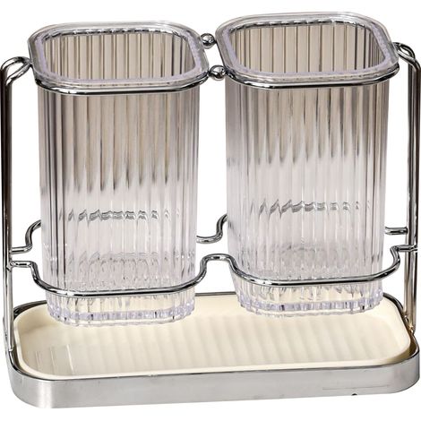 Tube à baguettes pour la maison, organiseur de baguettes de cuisine en plastique argenté et blanc, pour couteaux et baguettes de cuisine.