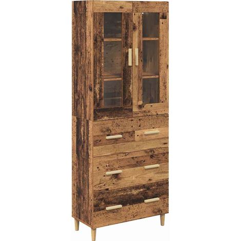 Highboard Old Wood 69.5 x 34 x 180 cm Engineered Wood and Glass vidaXL