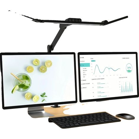 Lámpara de escritorio con brazo ajustable, iluminación LED regulable, color negro, 24 W. (1/2)