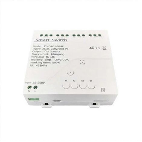 Relais intelligent Tuya Smart Switch 4G LTE avec interrupteur GSM intelligent 433 MHz, contrôle sans fil via application, 4 canaux, contrôleur amovible, alimentation CA 85-250 V (1/5)