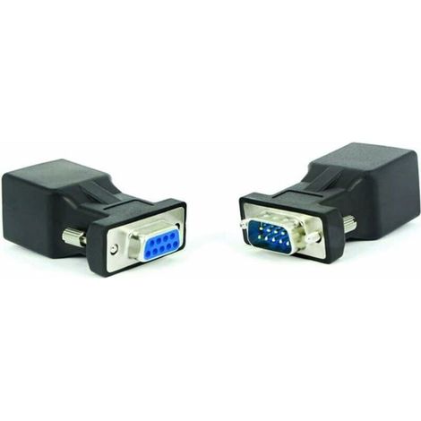 Adaptateur RJ45 vers RS232, Port série DB9 vers RJ45 Cat. 5e/6 Ethernet LAN, 2pcs Mâle + Femelle (1/4)