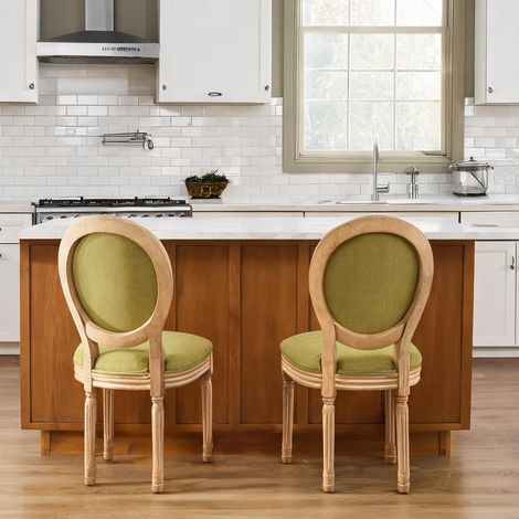 Lot de 2 chaises de salle à manger en lin vert olive et bois (1/5)