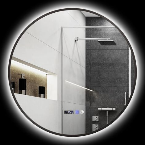 Miroir Salle de Bain avec éclairage Ø 70 cm Rond LED Mural Noir (1/5)