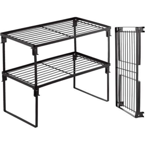 Ensemble de 2 étagères de rangement empilables pour la cuisine, étagère à épices pliable, étagère de comptoir et d'armoire de cuisine