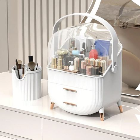 GBLY Elegante PortaTrucchi da Toilette Bianco – Anti-polvere & anti-acqua, a cassetti, grande capacità, per comodino/bagno/soggiorno (Regalo di Natale)