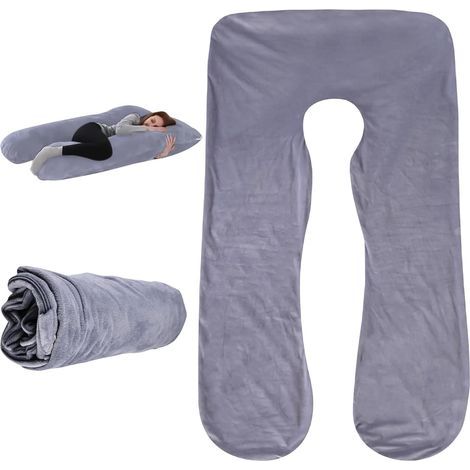 JSSEVN - U-shaped pregnancy pillow cover, removable body pillow, replacement cover, nursing pillow, washable, 140 x 80 cm (grey) (1/5)
