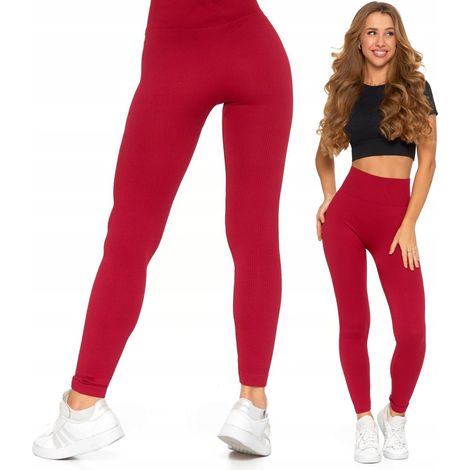 Leggings acanalados de cintura alta para mujer, leggings de moda rojos Moraj S/M rojo (1/5)