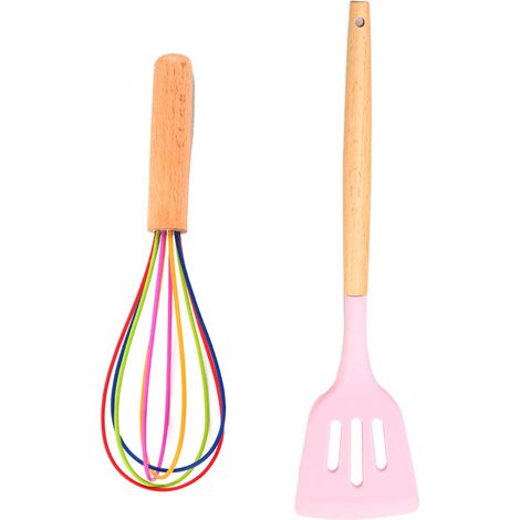 Ustensiles De Cuisine En Silicone - Résistance Haute Température Avec Manche En Bois - Pour Poêles Antiadhésives - Lot De 2 (1/5)