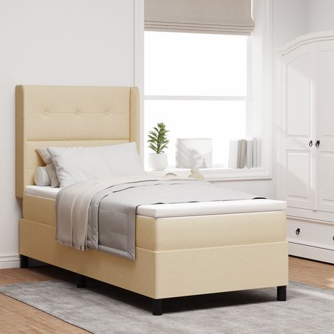 LED Box Spring Bed with Cushion Cream 100 x 200 cm Fabric vidaXL (1/5)