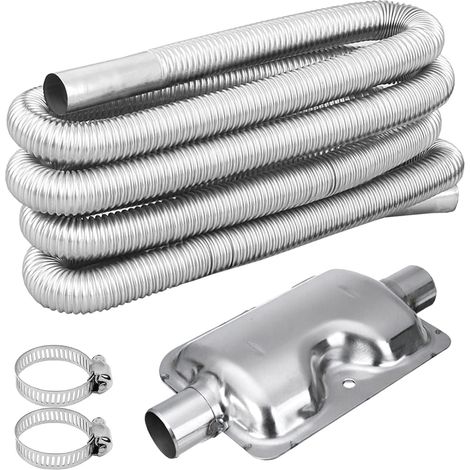1M/2M/3M Tuyau d'échappement avec Silencieux, Portable Flexible Tuyau d'échappement en Acier Inoxydable avec 2 Pinces en Acier Inoxydable, pour Chauffage Diesel Dans Camping Car (1/5)