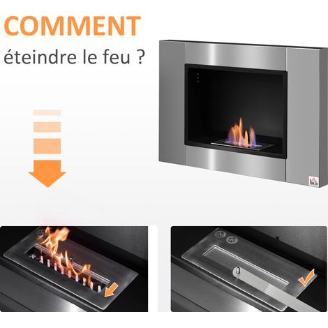 Cheminée bioéthanol murale encastrable - Acier inoxydable - Brûleur 0,9L - Design élégant sans fumée - 80x14x54 cm (1/5)