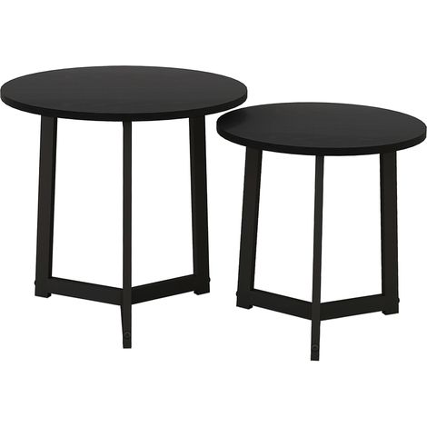 Lot de 2 tables basses rondes gigognes en MDF mélaminé et structure acier noir, gain de place pour salon moderne, charge totale 35 kg – CHICFURN (1/5)