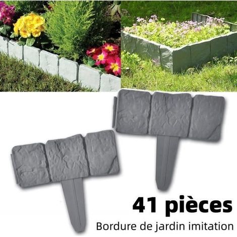 Bordure de jardin imitation pierre 41 pièces 10 m - Plastique -QUT (1/4)