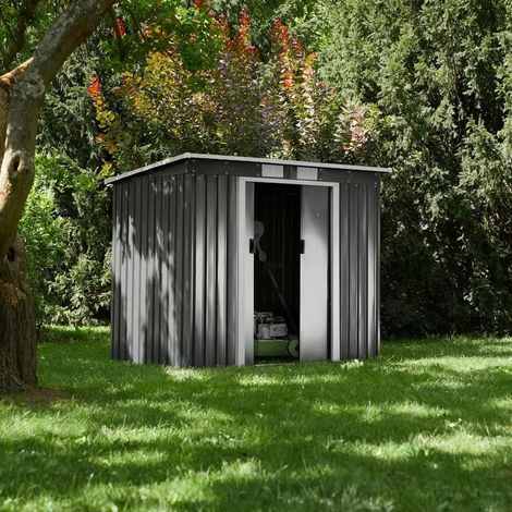 Abri de jardin en métal Gris 214 X 130 X 185 cm. Toit plat (1/5)