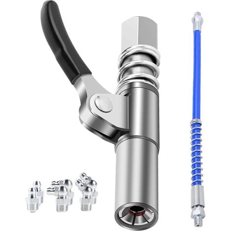 Embout Verrouillable Pour Graisse - Universel En Acier À Libération Rapide Raccords Graissage Avec Flexible 30 cm - Pour Machines Et Équipements Tracteur Bulldozer Chargeuse Directionnelle (1/5)