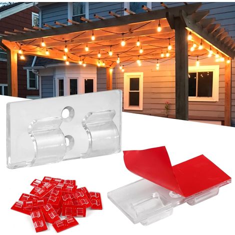 25 Pièces Attache Cable Adhesif Clips Cable Crochet Mural Exterieur Accroche pour Guirlande Lumineuse, Petits Supports de Câbles Autocollants Transparents Fixation pour Câbles Murale Bureau (1/5)