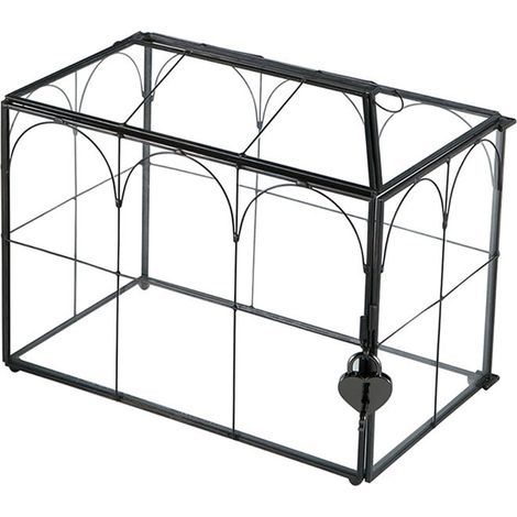 Boîte à cartes cadeaux de mariage en verre de style européen, boîte de rangement noire pour cartes cadeaux de banquet de mariage et d'anniversaire (noire [style fil de cuivre arqué] (taille moyenne) a (1/2)
