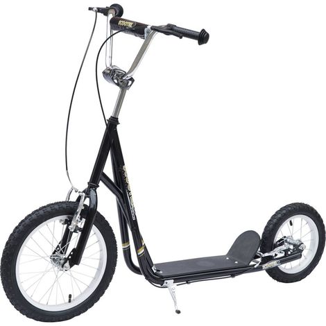Roller Kinderroller mit Luftreifen Handbremse, 16 Zoll Tretroller Höhenverstellbar Kickscooter für Jungen und Mädchen ab 5 Jahre Kickboard Cityroller Kinder Scooter Schwarz