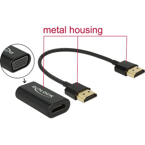 Delock adaptador hdmi-a macho  carcasa metÃ¡lica vga hembra con cabe de 15 cm
