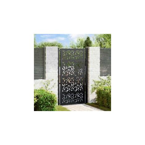 Portail de jardin noir 105x180 acier conception de feuilles (1/5)