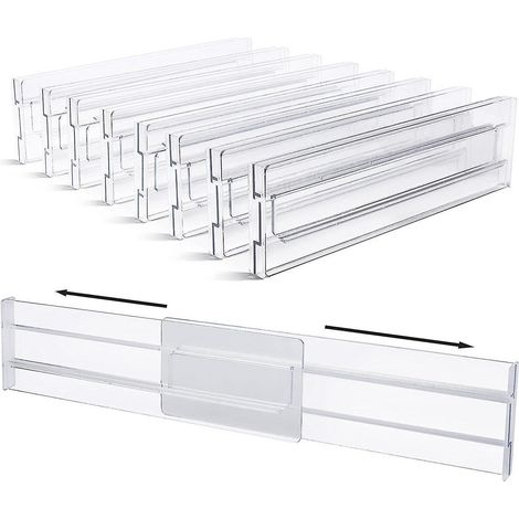 Set aus 8 Schubladeneinsätzen, höhenverstellbar (8,1 cm), ausziehbar von 28 bis 52,3 cm, zur Organisation von Küchenschubladen.