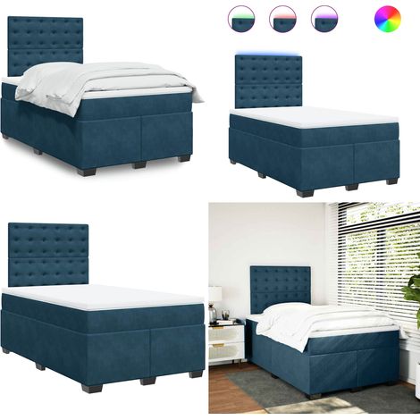 Sommier à lattes de lit et matelas bleu 120x200 cm velours - Matelas à ressorts ensachés - Surmatelas (1/5)