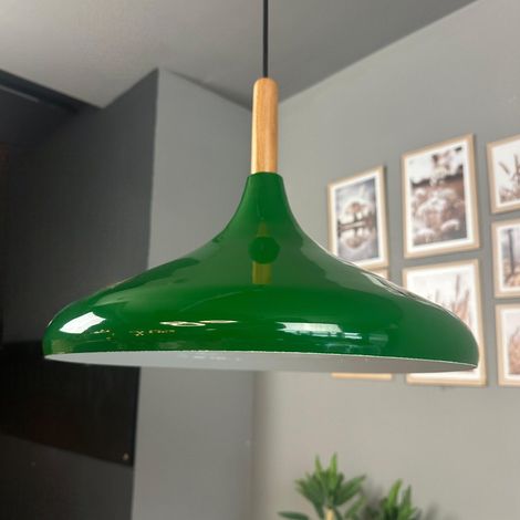 bamyum Champion Lampe à Bois Suspension Moderne en Metal de 35 cm, Lustre de Salon, Chambre, Cuisine, Suspension Luminaire Plafonnier, Éclairage de Plafond, Lampe Suspendue Vert (1/5)